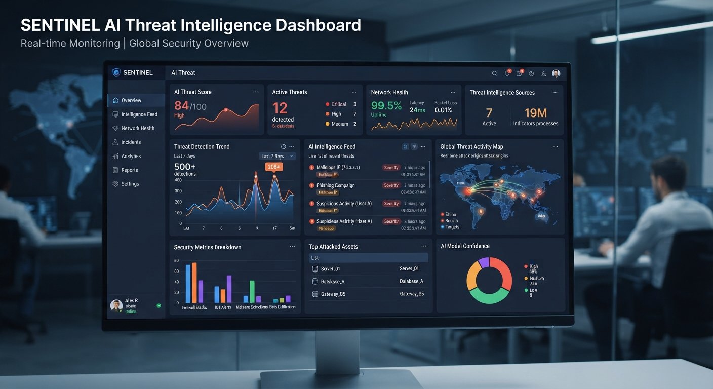 Cybersecurity operations dashboard displaying real-time threat intelligence analytics