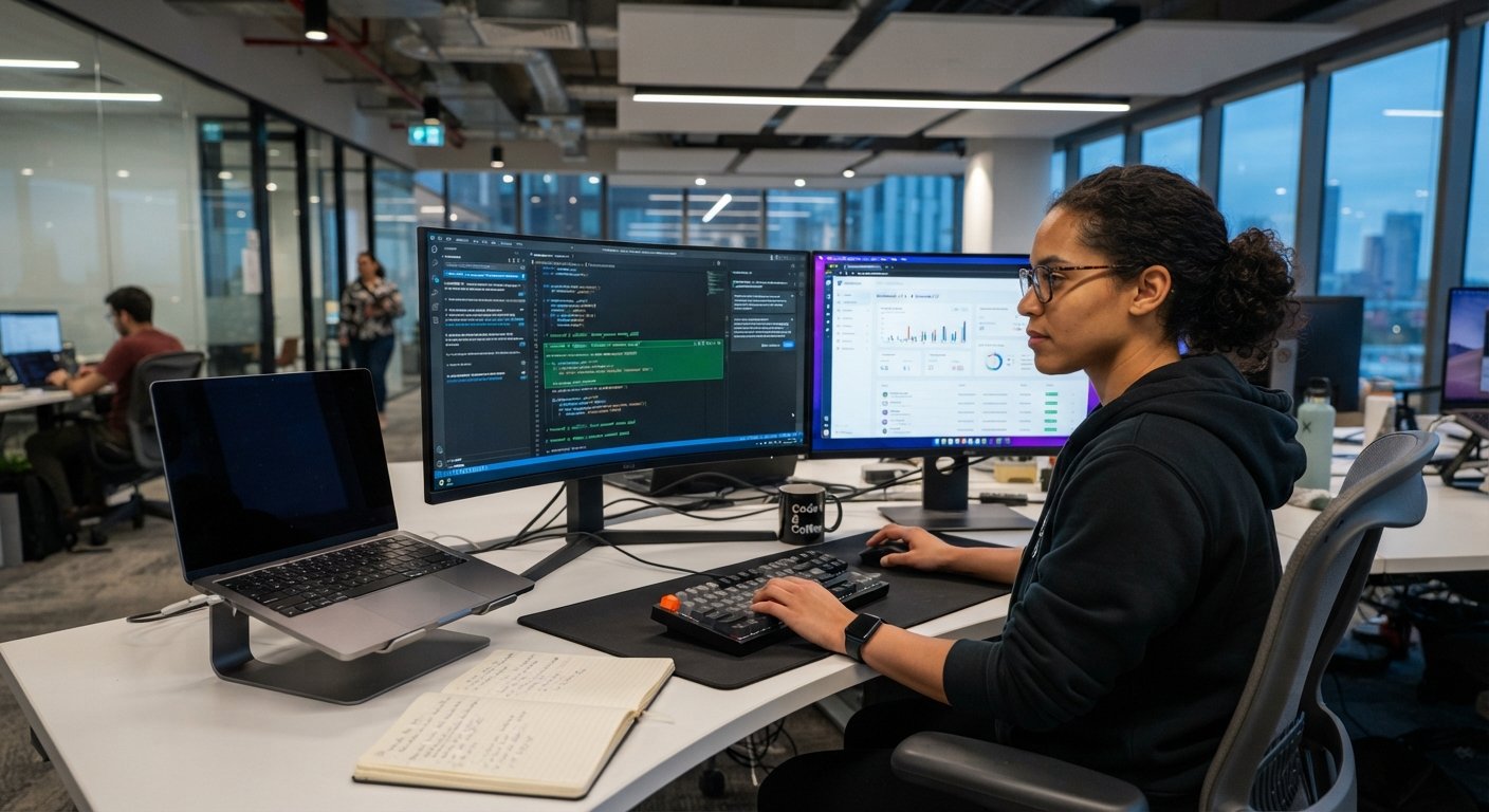 Developer working with advanced artificial intelligence development tools