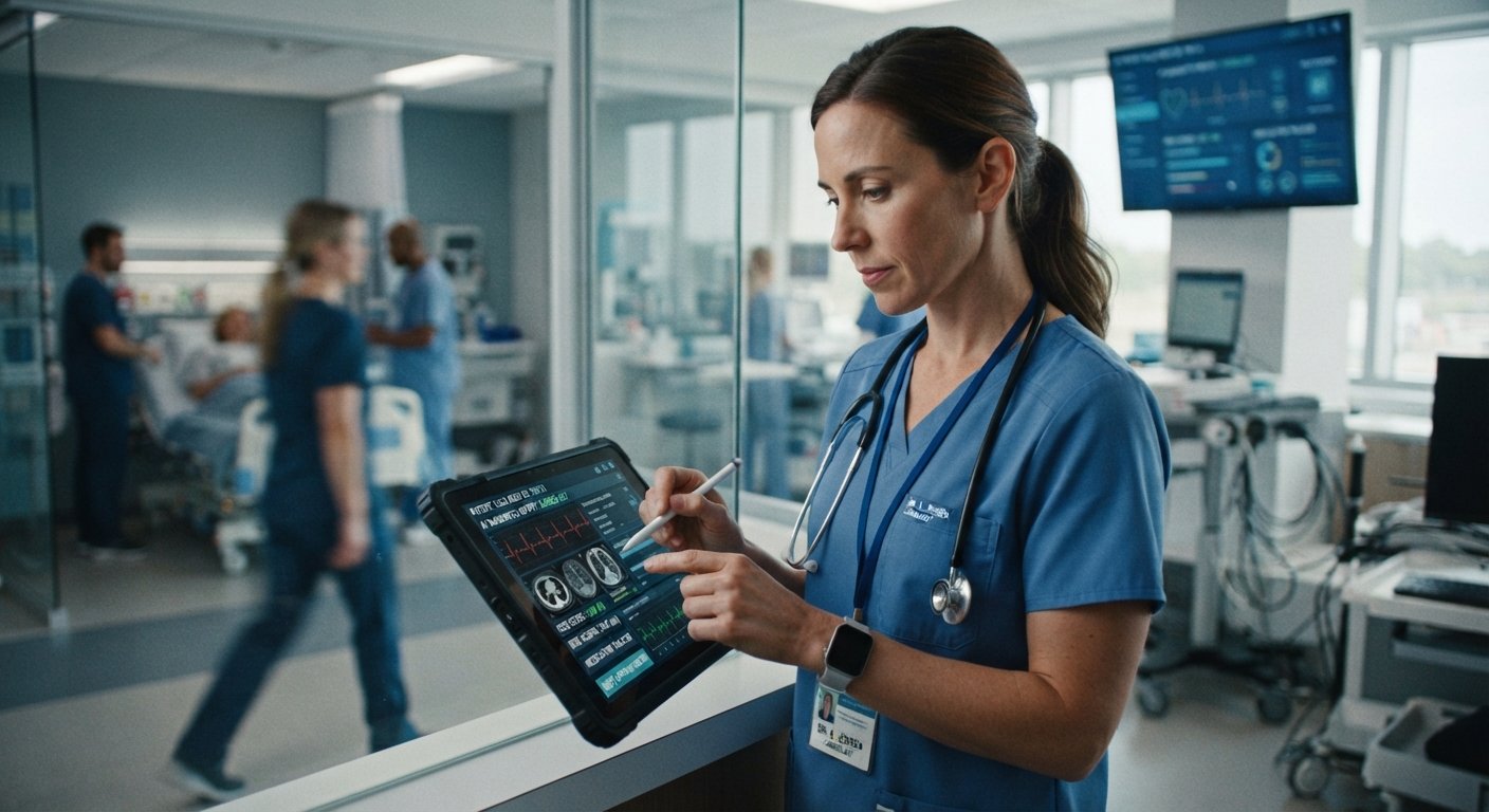 Healthcare professional utilizing artificial intelligence diagnostic software