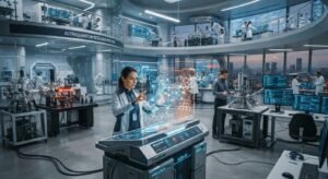 Advanced laboratory featuring scientific instrumentation and emerging technology concepts